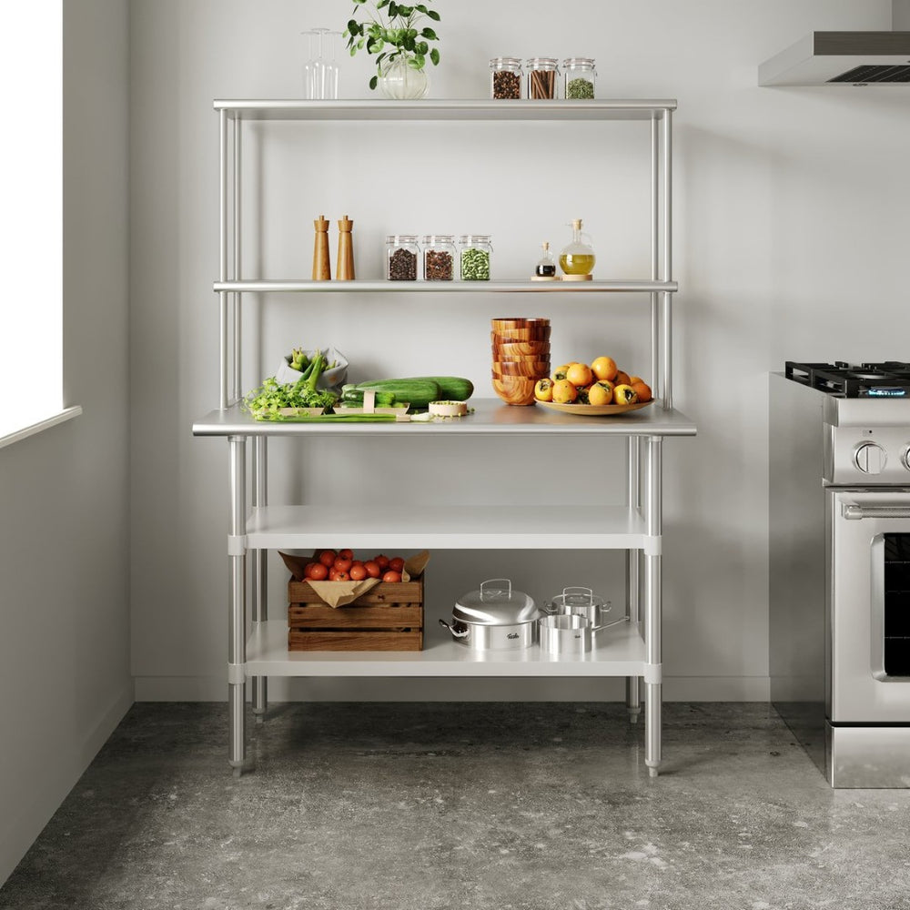 English Elm Rawcliffe Heavy-Duty Mobile Prep Table with NSF Stainless Steel Top, Double Shelves & Locking Casters NH-WT-GU-2448-OSH-GG