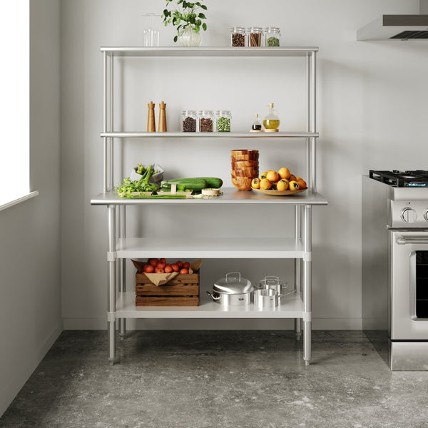 English Elm Rawcliffe Heavy-Duty Mobile Prep Table with NSF Stainless Steel Top, Double Shelves & Locking Casters NH-WT-GU-2448-OSH-GG