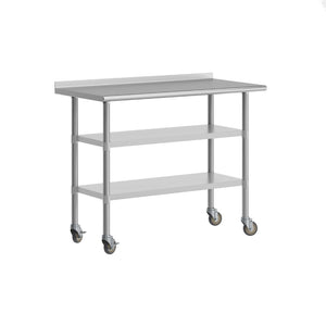English Elm Rawcliffe NSF Certified Stainless Steel Prep Table with 2 Undershelves, Locking Casters & Backsplash NH-WT-GU-2448BSP-CAS-GG