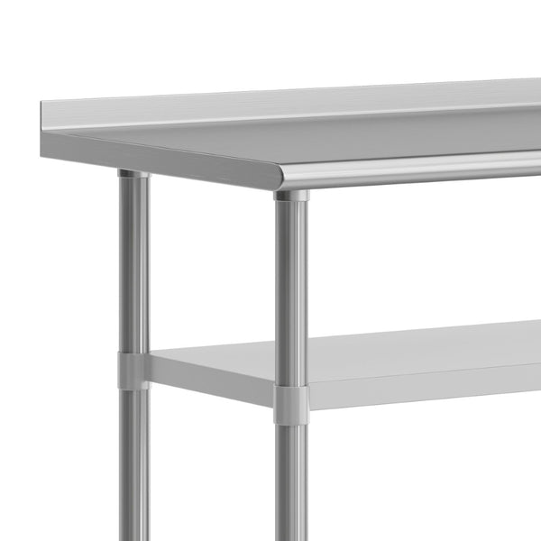 English Elm Rawcliffe NSF Certified Stainless Steel Prep Table with 2 Undershelves, Locking Casters & Backsplash NH-WT-GU-2448BSP-CAS-GG