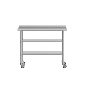 English Elm Rawcliffe NSF Certified Stainless Steel Prep Table with 2 Undershelves, Locking Casters & Backsplash NH-WT-GU-2448BSP-CAS-GG