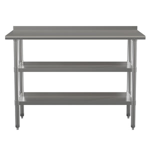 English Elm Hogan Stainless Steel 18 Gauge Work Table with Backsplash & Adjustable Undershelves for Kitchens NH-WT-GU-2448BSP-GG