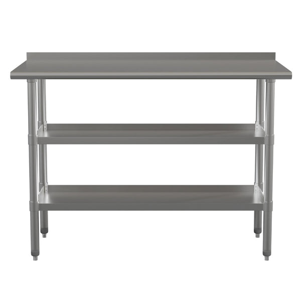 English Elm Hogan Stainless Steel 18 Gauge Work Table with Backsplash & Adjustable Undershelves for Kitchens NH-WT-GU-2448BSP-GG