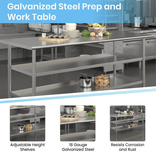 English Elm Hogan Stainless Steel 18 Gauge Work Table with Backsplash & Adjustable Undershelves for Kitchens NH-WT-GU-2448BSP-GG