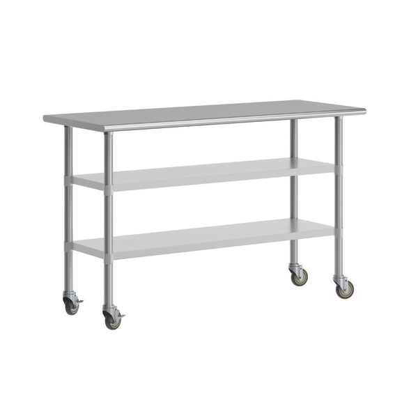 English Elm Reese NSF Certified Heavy-Duty Stainless Steel Prep Table 24"x60" with Lockable Casters & Storage NH-WT-GU-2460-CAS-GG