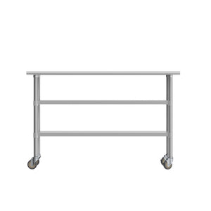 English Elm Reese NSF Certified Heavy-Duty Stainless Steel Prep Table 24"x60" with Lockable Casters & Storage NH-WT-GU-2460-CAS-GG