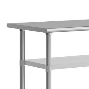 English Elm Reese NSF Certified Heavy-Duty Stainless Steel Prep Table 24"x60" with Lockable Casters & Storage NH-WT-GU-2460-CAS-GG