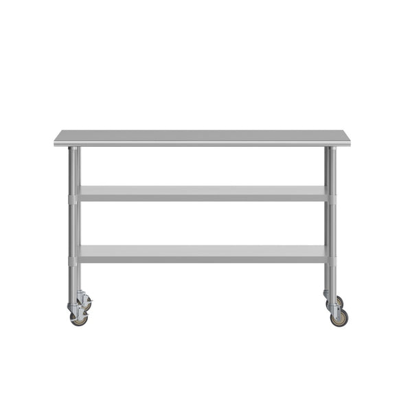 English Elm Reese NSF Certified Heavy-Duty Stainless Steel Prep Table 24"x60" with Lockable Casters & Storage NH-WT-GU-2460-CAS-GG