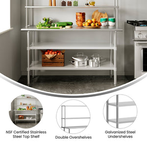 English Elm Reese Portable Prep Table with NSF Certified Stainless Steel Top, Double Shelves & Locking Casters NH-WT-GU-2460-OSH-GG