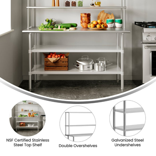 English Elm Reese Portable Prep Table with NSF Certified Stainless Steel Top, Double Shelves & Locking Casters NH-WT-GU-2460-OSH-GG