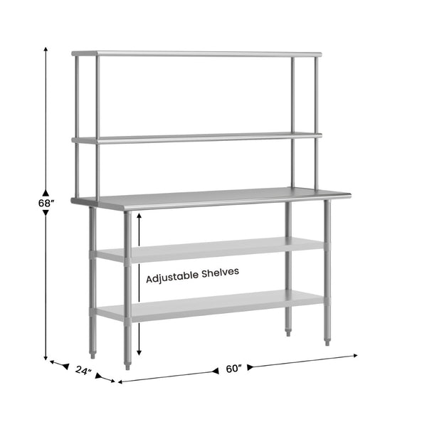 English Elm Reese Portable Prep Table with NSF Certified Stainless Steel Top, Double Shelves & Locking Casters NH-WT-GU-2460-OSH-GG