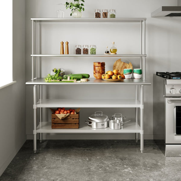 English Elm Reese Portable Prep Table with NSF Certified Stainless Steel Top, Double Shelves & Locking Casters NH-WT-GU-2460-OSH-GG