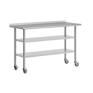 English Elm Reese NSF Certified Stainless Steel Prep Table 24"x60" with Mobile Casters for Easy Workflow NH-WT-GU-2460BSP-CAS-GG