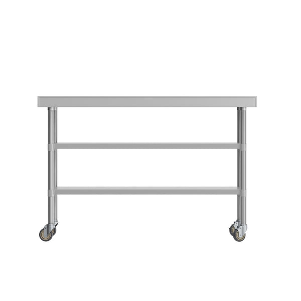 English Elm Reese NSF Certified Stainless Steel Prep Table 24"x60" with Mobile Casters for Easy Workflow NH-WT-GU-2460BSP-CAS-GG