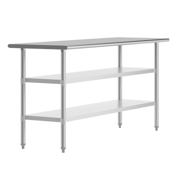 English Elm Reese Heavy-Duty Portable Prep Table with Adjustable Undershelves for Versatile Workspace Solutions Stainless Steel 72"W x 24"D x 34.5"H NH-WT-GU-2472-GG