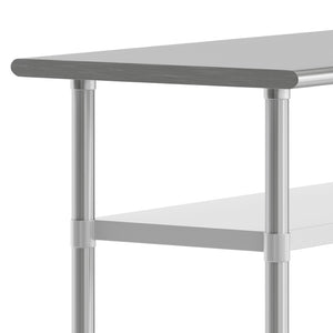 English Elm Reese Heavy-Duty Portable Prep Table with Adjustable Undershelves for Versatile Workspace Solutions Stainless Steel 72"W x 24"D x 34.5"H NH-WT-GU-2472-GG