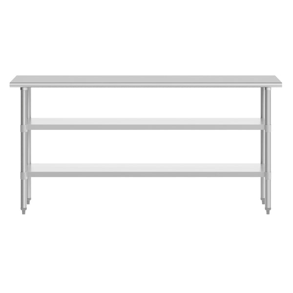 English Elm Reese Heavy-Duty Portable Prep Table with Adjustable Undershelves for Versatile Workspace Solutions Stainless Steel 72"W x 24"D x 34.5"H NH-WT-GU-2472-GG