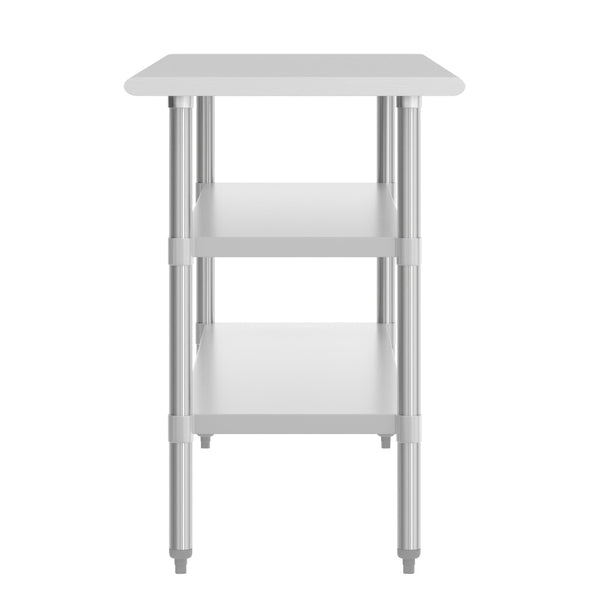 English Elm Reese Heavy-Duty Portable Prep Table with Adjustable Undershelves for Versatile Workspace Solutions Stainless Steel 72"W x 24"D x 34.5"H NH-WT-GU-2472-GG