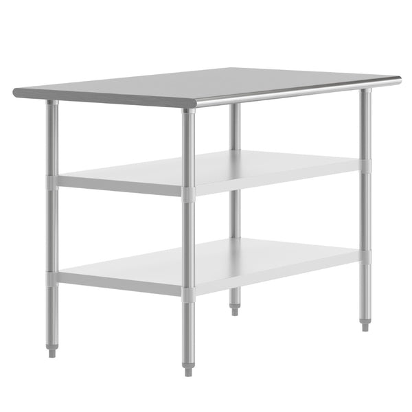English Elm Reese Heavy-Duty Portable Prep Table with Adjustable Undershelves for Versatile Workspace Solutions Stainless Steel 48"W x 30"D x 34.5"H NH-WT-GU-3048-GG