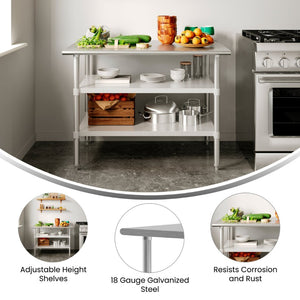 English Elm Reese Heavy-Duty Portable Prep Table with Adjustable Undershelves for Versatile Workspace Solutions Stainless Steel 48"W x 30"D x 34.5"H NH-WT-GU-3048-GG