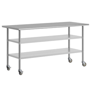 English Elm Reader NSF Certified Heavy-Duty Stainless Steel Prep Table 30"x72" with Mobility, Storage & Safety Features NH-WT-GU-3072-CAS-GG