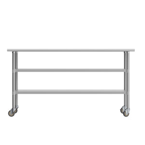 English Elm Reader NSF Certified Heavy-Duty Stainless Steel Prep Table 30"x72" with Mobility, Storage & Safety Features NH-WT-GU-3072-CAS-GG