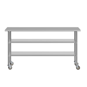 English Elm Reader NSF Certified Heavy-Duty Stainless Steel Prep Table 30"x72" with Mobility, Storage & Safety Features NH-WT-GU-3072-CAS-GG