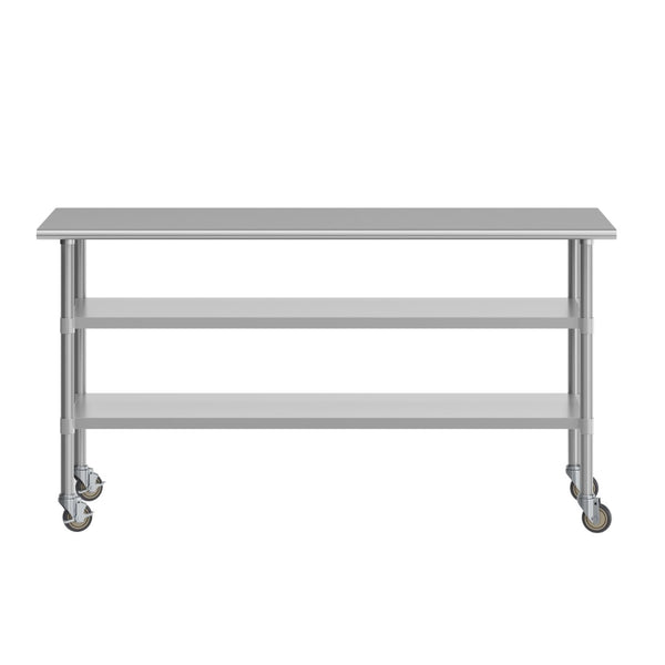 English Elm Reader NSF Certified Heavy-Duty Stainless Steel Prep Table 30"x72" with Mobility, Storage & Safety Features NH-WT-GU-3072-CAS-GG