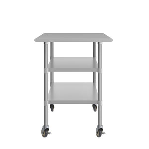 English Elm Reader NSF Certified Heavy-Duty Stainless Steel Prep Table 30"x72" with Mobility, Storage & Safety Features NH-WT-GU-3072-CAS-GG