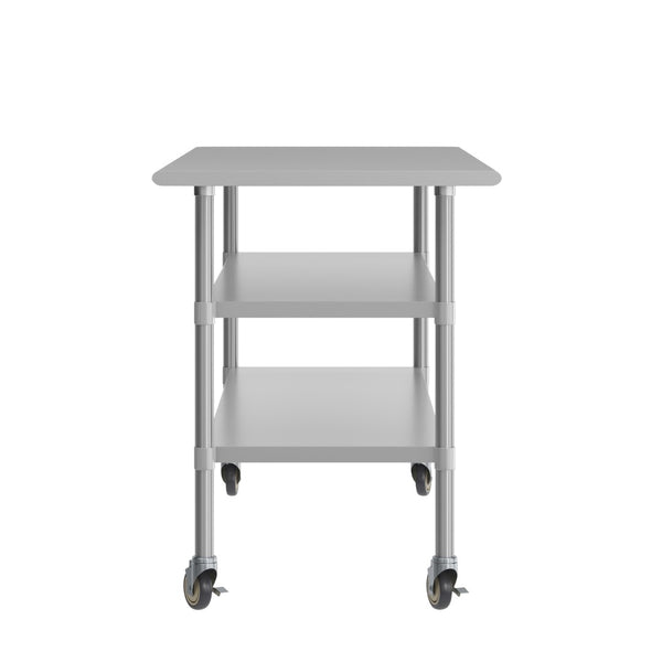 English Elm Reader NSF Certified Heavy-Duty Stainless Steel Prep Table 30"x72" with Mobility, Storage & Safety Features NH-WT-GU-3072-CAS-GG
