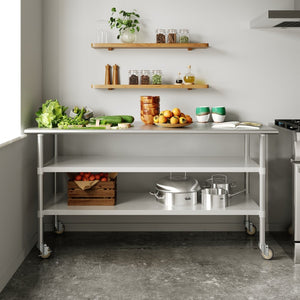 English Elm Reader NSF Certified Heavy-Duty Stainless Steel Prep Table 30"x72" with Mobility, Storage & Safety Features NH-WT-GU-3072-CAS-GG