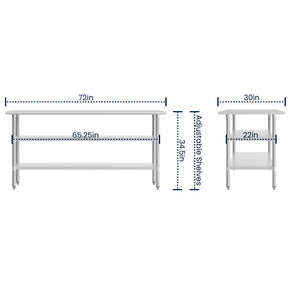 English Elm Ravenel 72" Stainless Steel Work Table - NSF Certified, 2 Adjustable Undershelves for Versatile Use NH-WT-GU-3072-GG