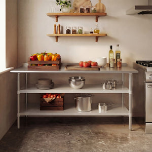 English Elm Ravenel 72" Stainless Steel Work Table - NSF Certified, 2 Adjustable Undershelves for Versatile Use NH-WT-GU-3072-GG