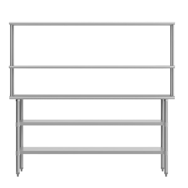 English Elm Reader Heavy-Duty Commercial Prep Table with Stainless Steel Top, Double Shelves & Locking Casters NH-WT-GU-3072-OSH-GG