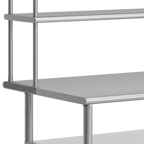 English Elm Reader Heavy-Duty Commercial Prep Table with Stainless Steel Top, Double Shelves & Locking Casters NH-WT-GU-3072-OSH-GG