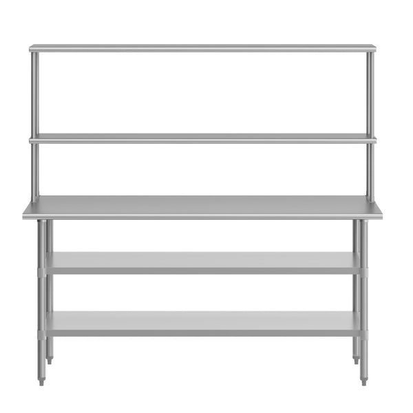 English Elm Reader Heavy-Duty Commercial Prep Table with Stainless Steel Top, Double Shelves & Locking Casters NH-WT-GU-3072-OSH-GG