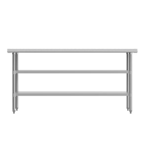 English Elm Reader NSF-Certified Stainless Steel Prep Table with Poly Cutting Board & Dual Galvanized Shelves NH-WT-GU-3072-POLYTOP-GG