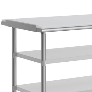 English Elm Reader NSF-Certified Stainless Steel Prep Table with Poly Cutting Board & Dual Galvanized Shelves NH-WT-GU-3072-POLYTOP-GG