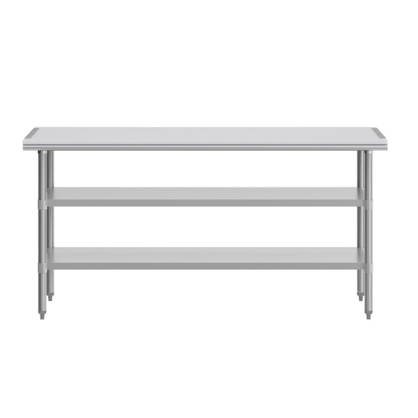 English Elm Reader NSF-Certified Stainless Steel Prep Table with Poly Cutting Board & Dual Galvanized Shelves NH-WT-GU-3072-POLYTOP-GG