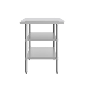 English Elm Reader NSF-Certified Stainless Steel Prep Table with Poly Cutting Board & Dual Galvanized Shelves NH-WT-GU-3072-POLYTOP-GG