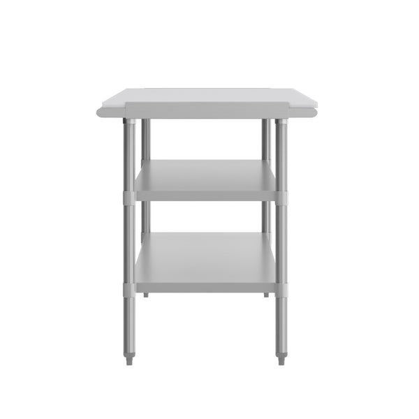 English Elm Reader NSF-Certified Stainless Steel Prep Table with Poly Cutting Board & Dual Galvanized Shelves NH-WT-GU-3072-POLYTOP-GG