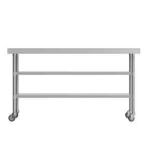 English Elm Reader NSF Certified Stainless Steel Prep Table 30"x72" with Backsplash, Locking Casters & Shelves NH-WT-GU-3072BSP-CAS-GG