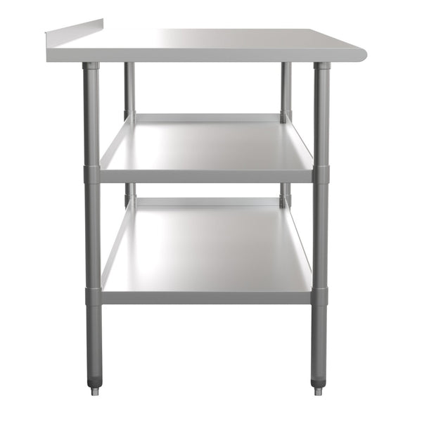 English Elm Ravenel Stainless Steel Work Table - 72"W x 30"D, NSF Certified, 1.5" Backsplash, Adjustable Undershelves NH-WT-GU-3072BSP-GG