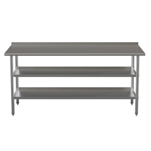 English Elm Ravenel Stainless Steel Work Table - 72"W x 30"D, NSF Certified, 1.5" Backsplash, Adjustable Undershelves NH-WT-GU-3072BSP-GG