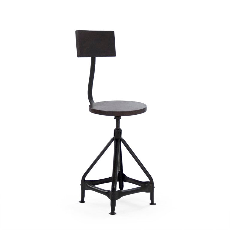 Zentique Evolution Reclaimed Wood Backrest Bar Chair with Metal Frame — Compact, Industrial, Eco-Friendly Design NH05810