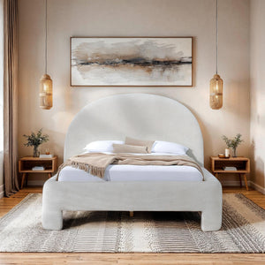 Lh Imports Nina King Bed - Elegant Round Headboard In Luxurious 100% Polyester Fabric For Home Beautification Beige Pine Wood,Rubberwood,Plywood,Polyester,Hr Foam Nin001q-ecr