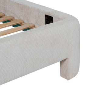 Lh Imports Nina King Bed - Elegant Round Headboard In Luxurious 100% Polyester Fabric For Home Beautification Beige Pine Wood,Rubberwood,Plywood,Polyester,Hr Foam Nin001k-ecr