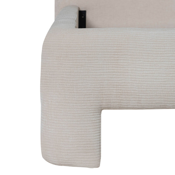 Lh Imports Nina King Bed - Elegant Round Headboard In Luxurious 100% Polyester Fabric For Home Beautification Beige Pine Wood,Rubberwood,Plywood,Polyester,Hr Foam Nin001k-ecr