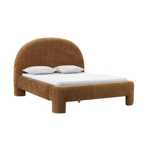 Lh Imports Nina King Bed - Elegant Round Headboard In Luxurious 100% Polyester Fabric For Home Beautification Brown Pine Wood,Rubberwood,Plywood,Polyester,Hr Foam Nin001q-chi
