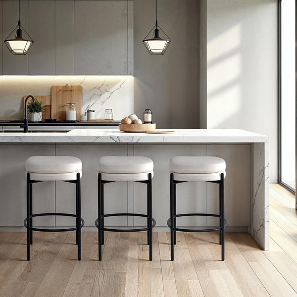 Lh Imports Nina Counter Stool - Stylish Oatmeal Design With Woven Polyester Seat & Durable Iron Legs For Comfort Beige ,Light,Black Polyester,Foam,Iron,Plywood Nin026-oat